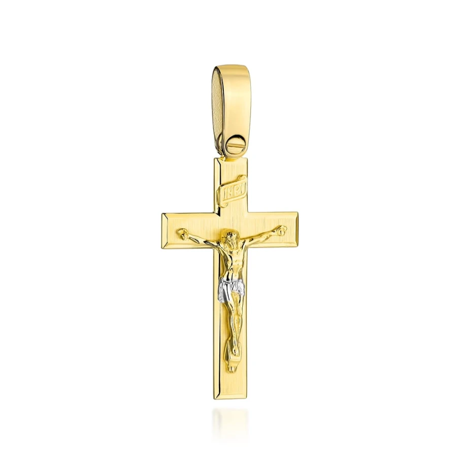 ⭐ Krzyż złoty satynowy z ukrzyżowanym Jezusem ♥ Ergold