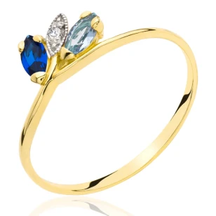 Złoty pierścionek błękitno- szafirowy