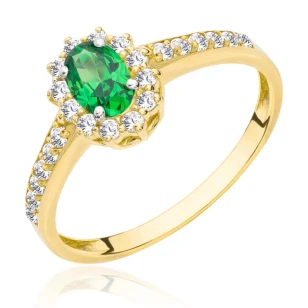 Złoty pierścionek zaręczynowy zielony kamień