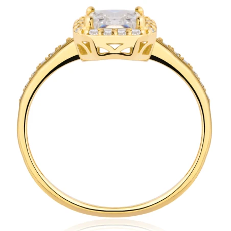 Złoty pierścionek zaręczynowy białe kamienie próba 333