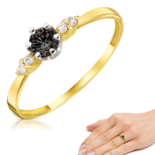 Zaręczynowy złoty pierścionek czarny kamień