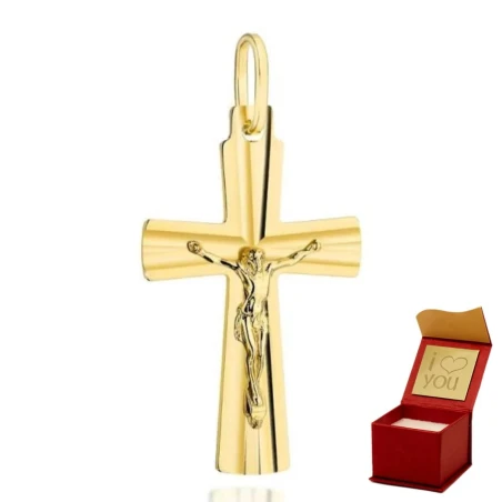Krzyżyk złoty zdobiony diamentowaniem z Jezusem