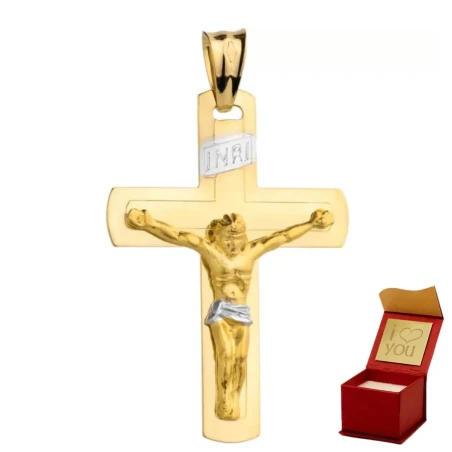 Złoty krzyżyk z wizerunkiem Jezusa duży dwukolorowy