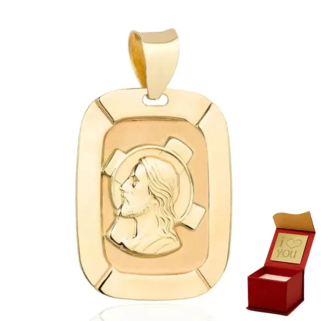 Medalik złoty prostokątny z wizerunkiem Jezusa