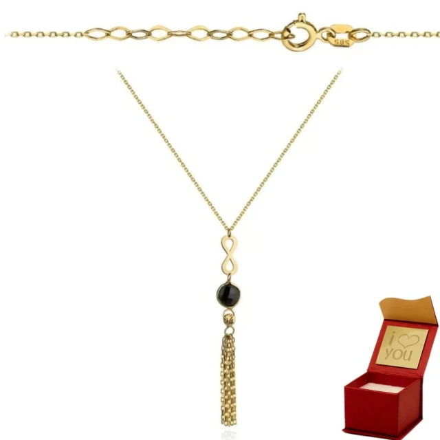 Halskette mit Unendlichkeitszeichen, schwarzem Stein und Ketten