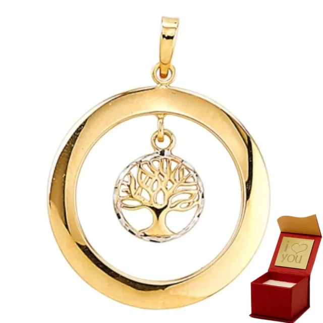 Anhänger kleiner Baum des Glücks in einem Kreis aus Weißgold und in einem goldenen Ring pr. 585