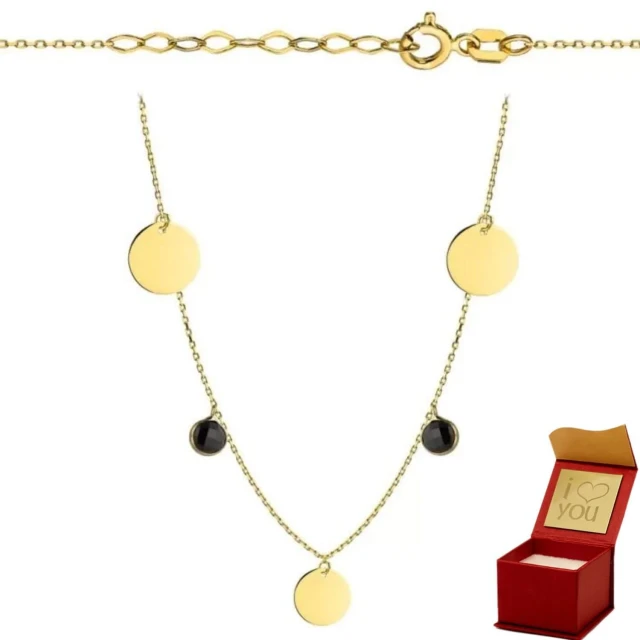 Halskette Gold drei volle Kreise und schwarze Steine