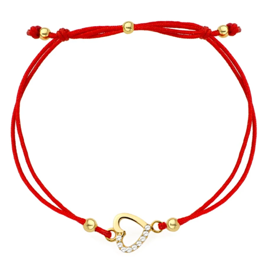 Bransoletka serce z częścią cyrkonii na czerwonym sznurku