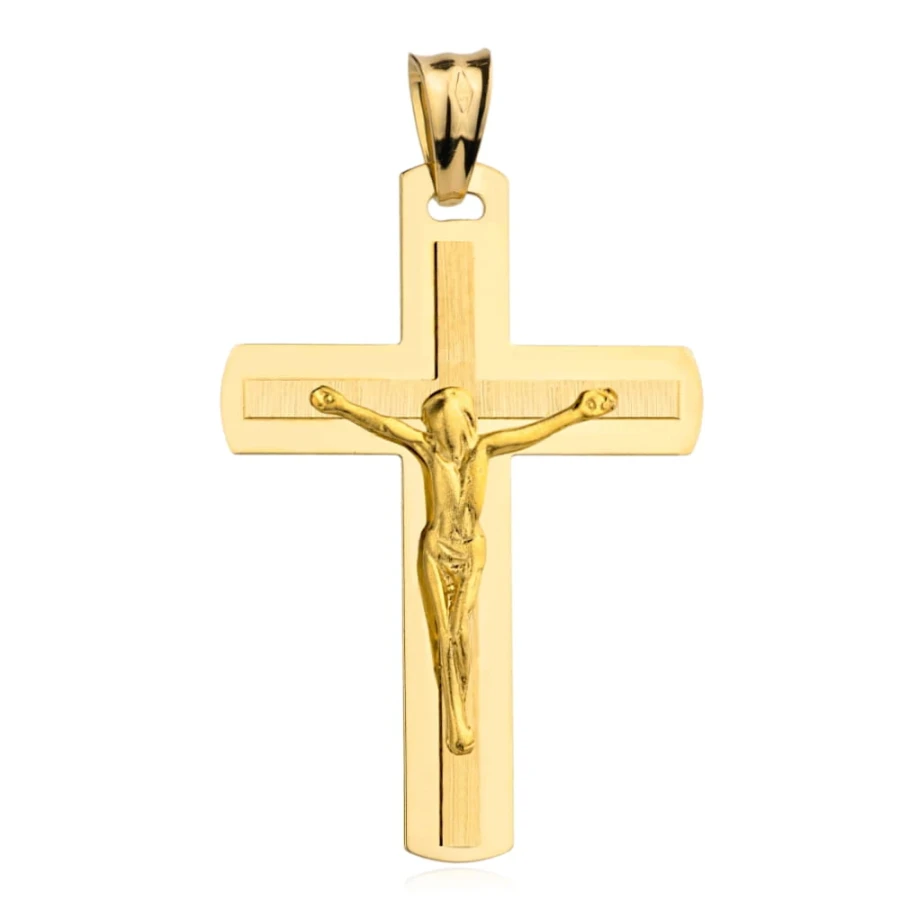 ⭐ Krzyżyk złoty z Jezusem delikatnie zaokrąglony ♥ Ergold