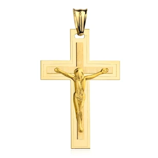 Krzyżyk złoty z Jezusem zdobiony satynowaniem
