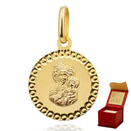 Medalik złoty Matka Boska Częstochowska w ozdobnej oprawie