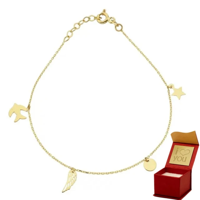 Goldenes Armband mit Stern, Kreis, Flügel und Schwalbe
