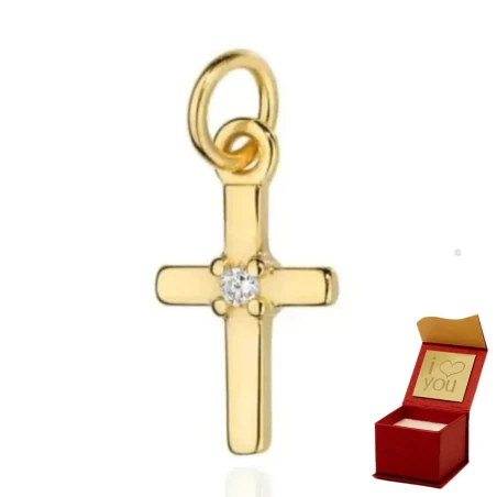 Krzyżyk złoty z centralną białą cyrkonią