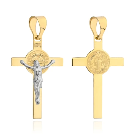 Krzyżyk złoty benedyktyński w dwóch kolorach złota