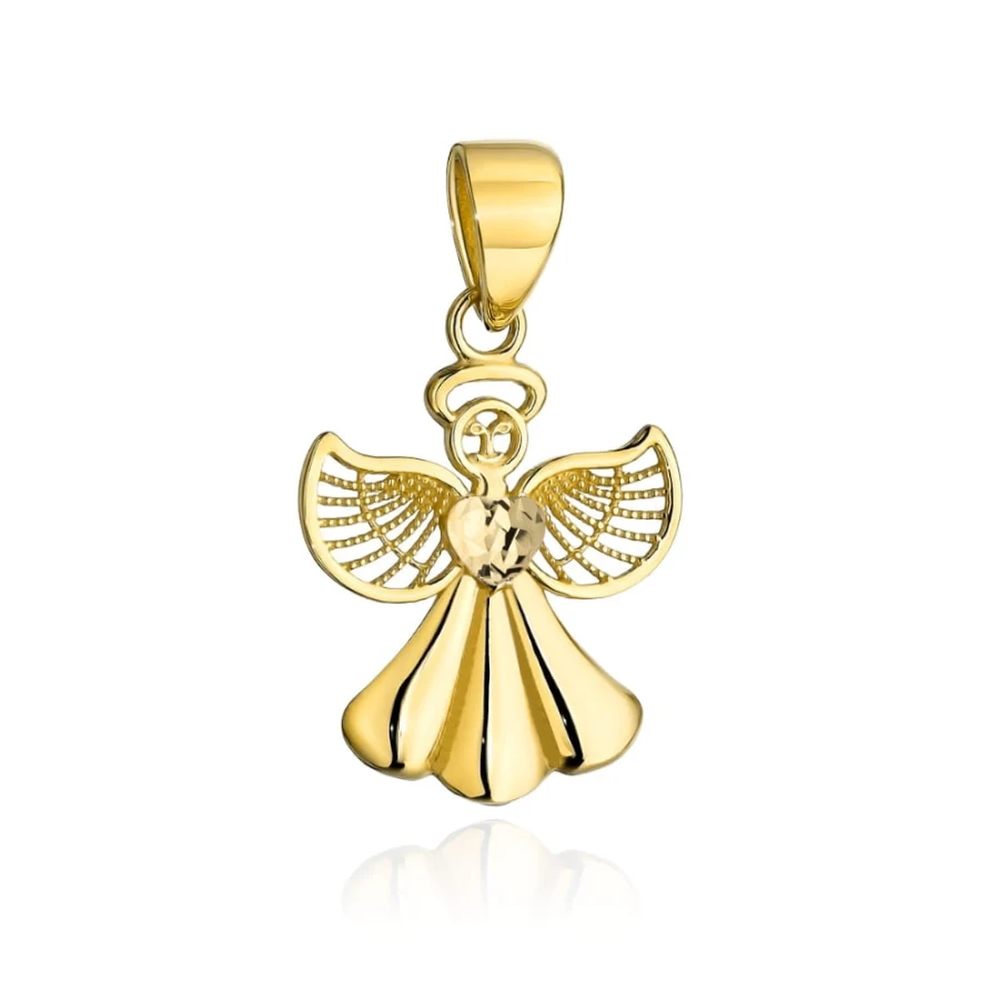 ⭐ Zawieszka złota aniołek z centralnym diamentowanym serduszkiem ♥ Ergold