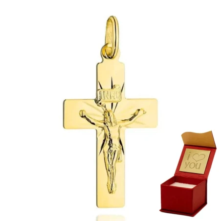Krzyżyk złoty z Jezusem i diamentowanymi promieniami