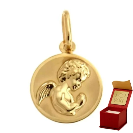 Medalik aniołek modlący się w złotym kole pr. 585