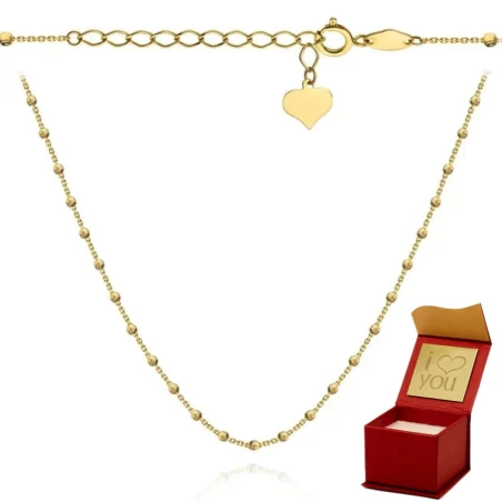Naszyjnik złoty z diamentowanymi kuleczkami i serce 42+3cm