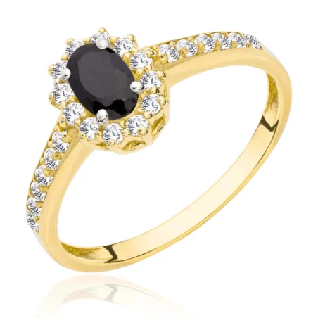 Złoty pierścionek zaręczynowy czarny kamień próba 585