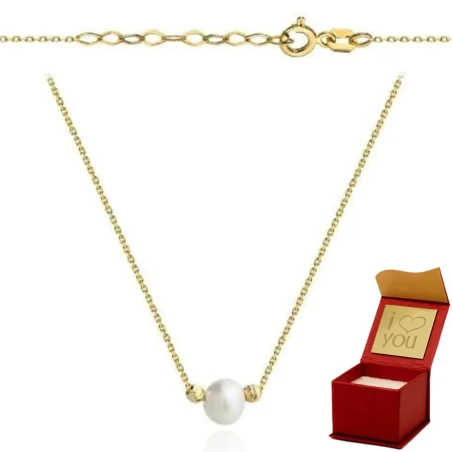 Naszyjnik złoty perełka i dwie kulki diamentowane