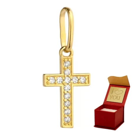 Krzyżyk złoty z cyrkoniami wisiorek