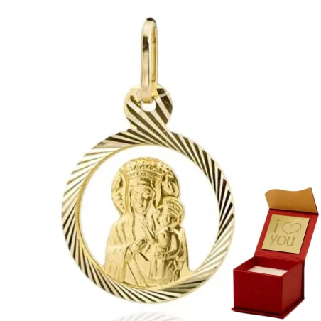 Medalik złoty Matka Boska z Dzieciątkiem Jezus diamentowe koło pr. 585 zawieszka