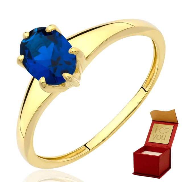 Złoty pierścionek szafirowy owalny kamień