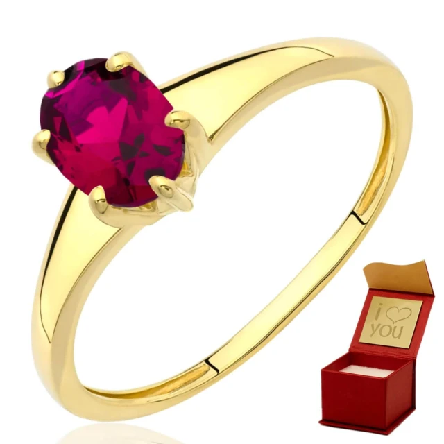 Złoty pierścionek rubinowy owalny kamień
