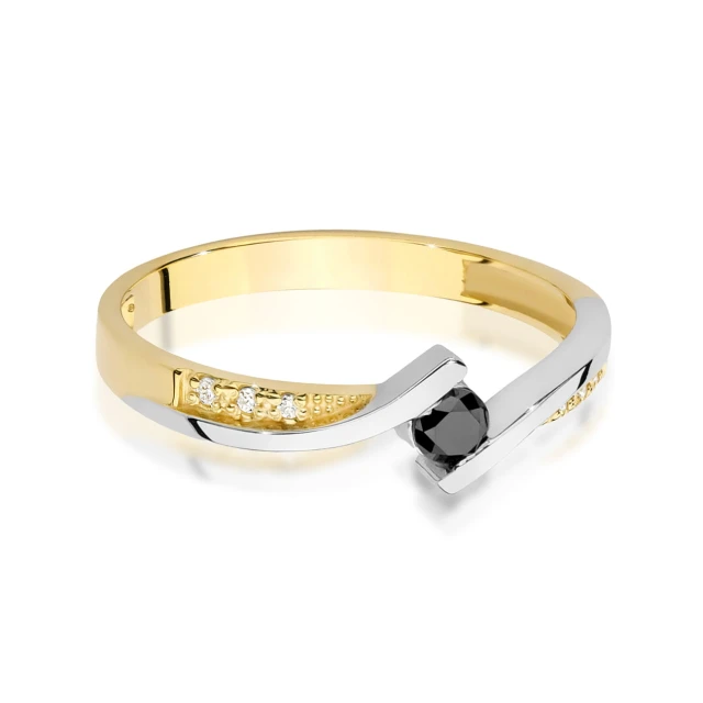 Złoty Pierścionek 585 Czarny Brylant 0,12ct certyfikat