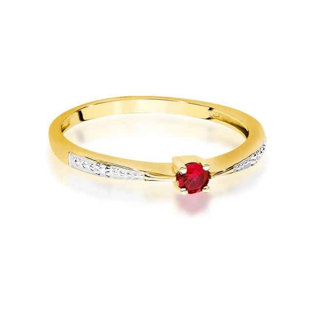 Złoty Pierścionek 585 Z Rubinem Diamenty 0,15ct Certyfikat