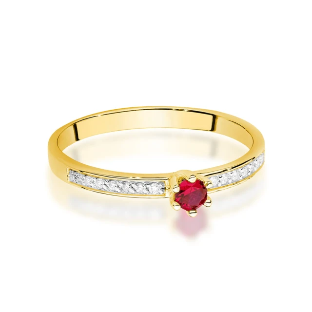 Złoty Pierścionek 585 Rubin Diamenty 0,15ct