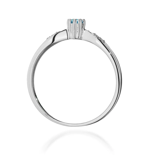 Złoty Pierścionek 585 Białe Złoto Z Topazem 0,15ct certyfikat