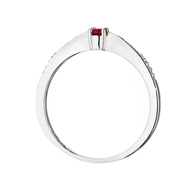 Złoty Pierścionek 585 Białe Złoto Z Rubinem Diamenty 0,15ct Certyfikat