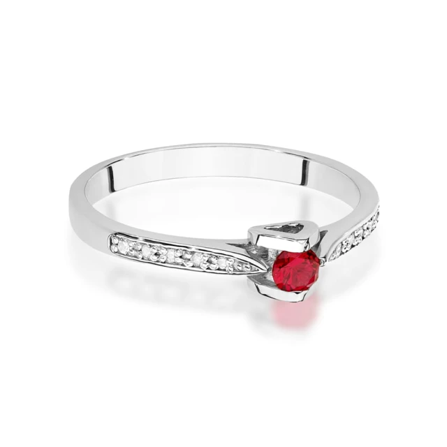 Złoty Pierścionek 585 Białe Złoto Rubin Diamenty 0,15ct Certyfikat