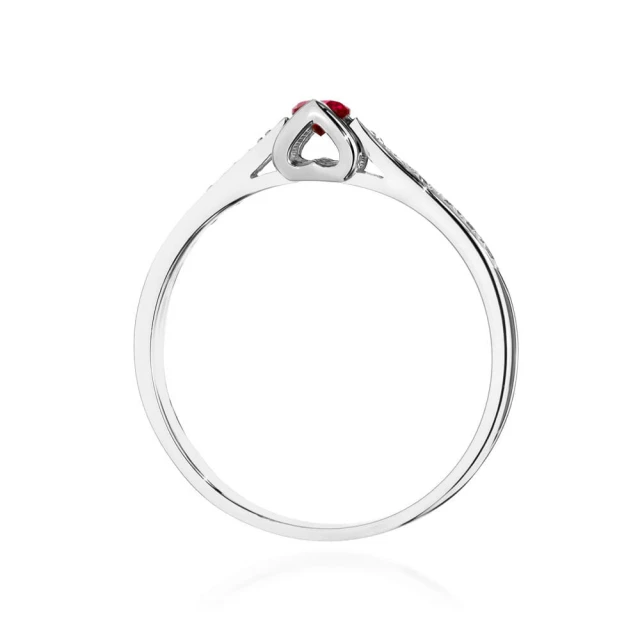 Złoty Pierścionek 585 Białe Złoto Rubin Diamenty 0,15ct Certyfikat