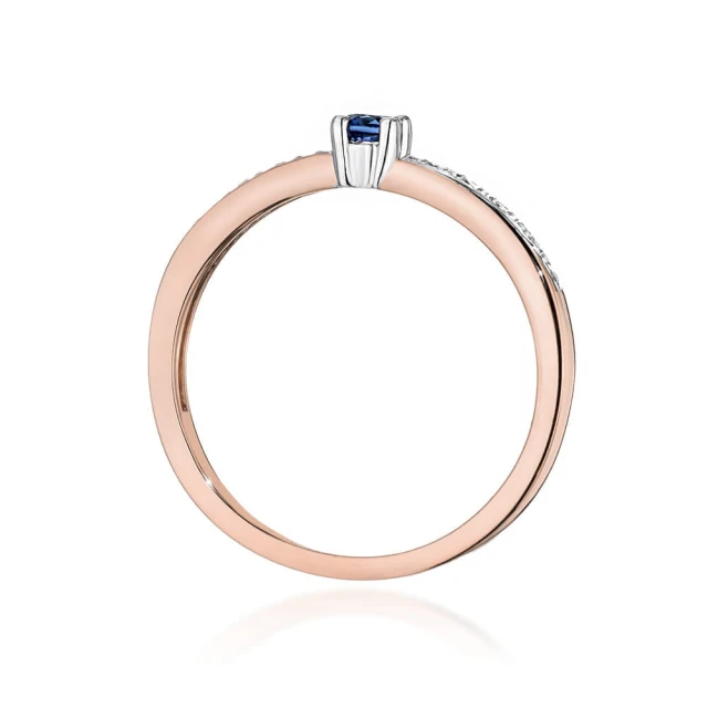 Złoty Pierścionek 585 Różowe Złoto Z Szafirem Diamenty 0,15ct