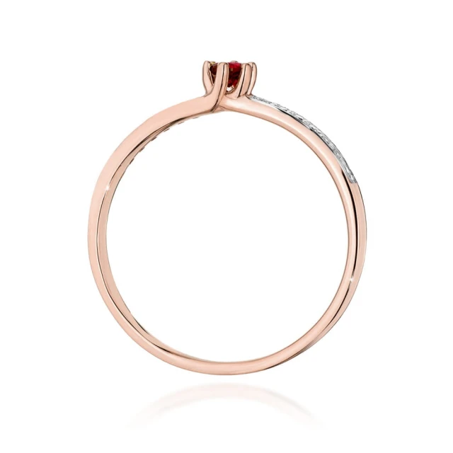 Złoty Pierścionek 585 Różowe Złoto Rubin Diamenty 0,15ct