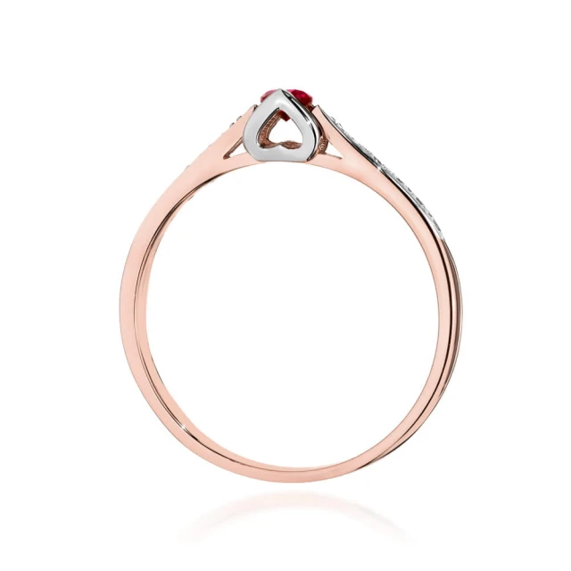 Złoty Pierścionek 585 Różowe Złoto Rubin Diamenty 0,15ct Certyfikat