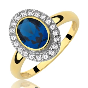 Złoty pierścionek 585 duży niebieski kamień| ERgold