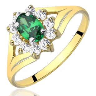 Pierścionek zaręczynowy z zielonym kamieniem 585 P2.982Pz | ERgold