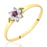 Złoty pierścionek piękny Kwiat różowy kamień