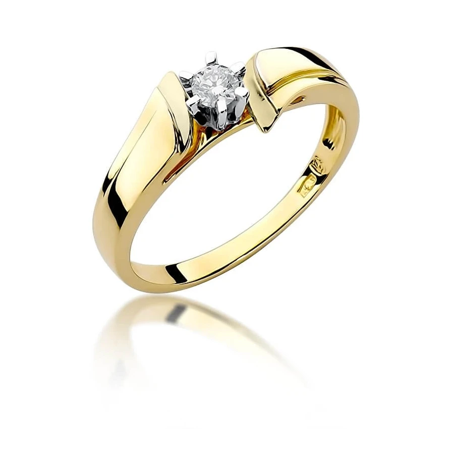 Złoty Pierścionek 585 z diamentem brylant 0,12ct
