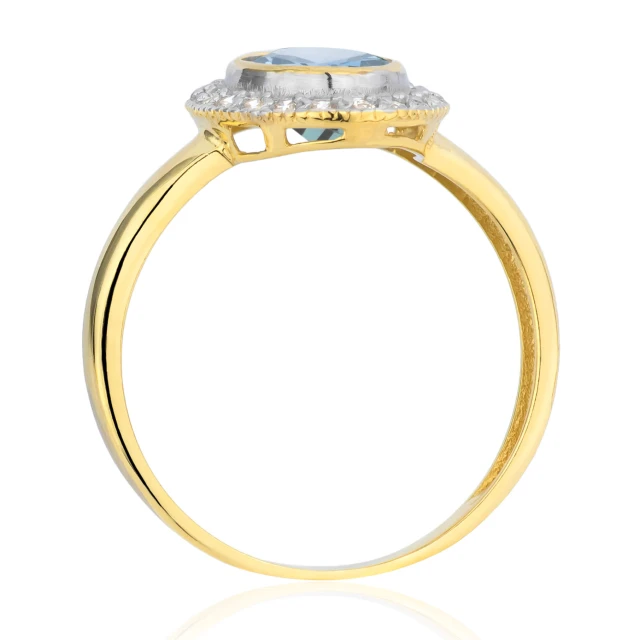 Złoty pierścionek z błękitnym kamieniem próba 585
