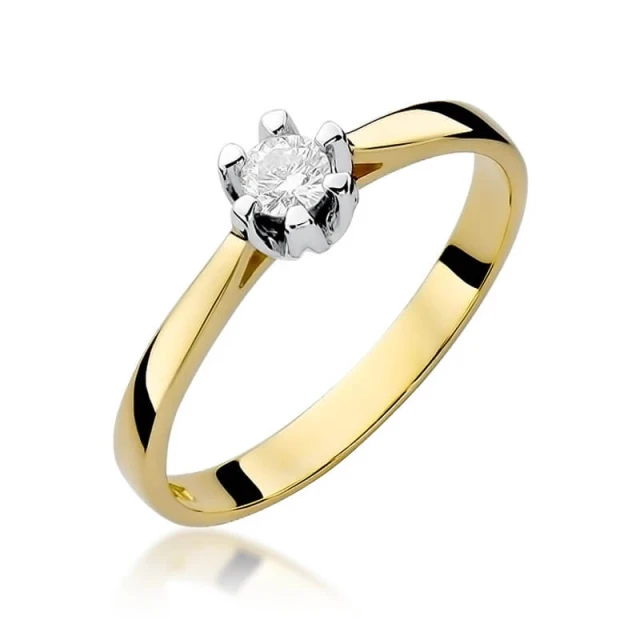 Złoty Pierścionek 585 z diamentem brylant 0,12ct