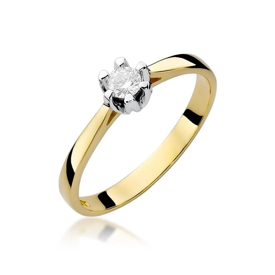 Złoty Pierścionek 585 z diamentem brylant 0,12ct