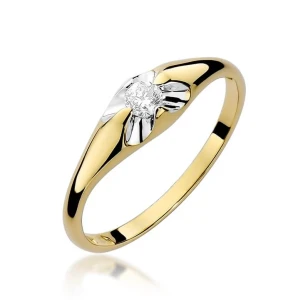Złoty Pierścionek 585 z diamentem brylant 0,10ct