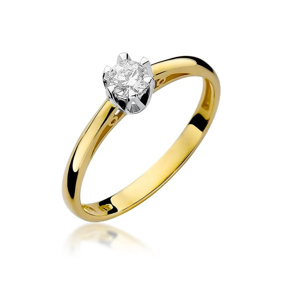 Złoty Pierścionek 585 z diamentem brylant 0,15ct