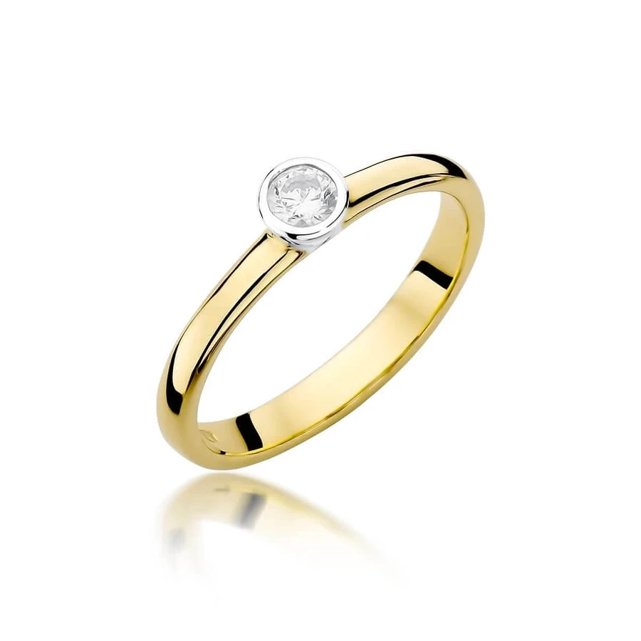 Złoty Pierścionek 585 z diamentem brylant 0,15ct