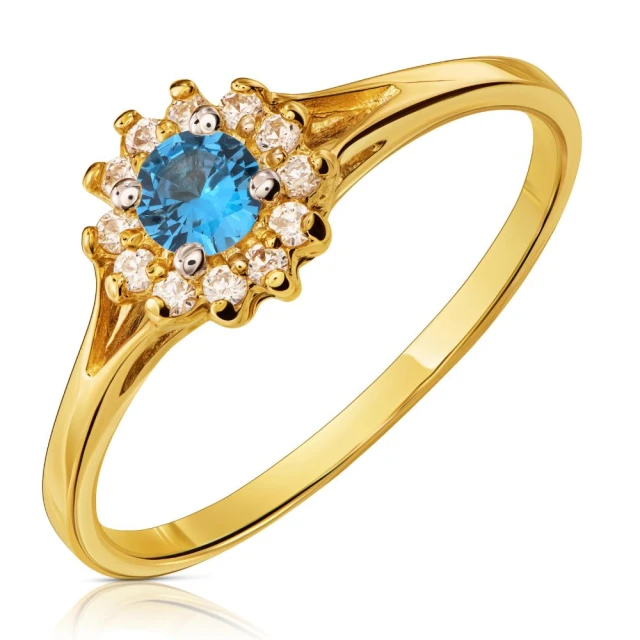 Eleganter Goldring Blaue Blume