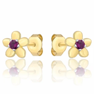 Złote kolczyki delikatne kwiatki czerwone 585 | ERgold